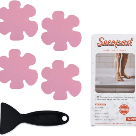 AllTopBargains 24 PC Bathtub Grip Non Slip Tub Shower Stickers Decals Treads Applique Anti-Skid, Pink